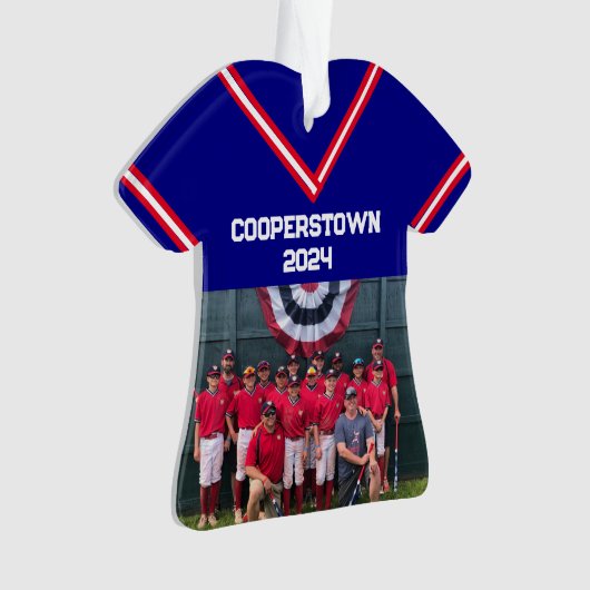 Cooperstown Blue Jersey Jaar Fotonummer Ornament (voorkant)