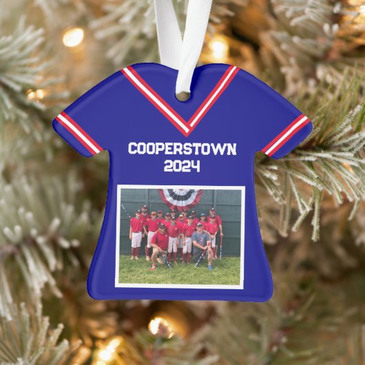 Cooperstown Custom Blue Jersey Jaar Fotonummer Ornament (Boom)