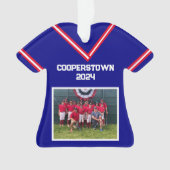 Cooperstown Custom Blue Jersey Jaar Fotonummer Ornament (voorkant)