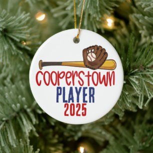 Cooperstown-honkbalspelerornament van mama en papa keramisch ornament