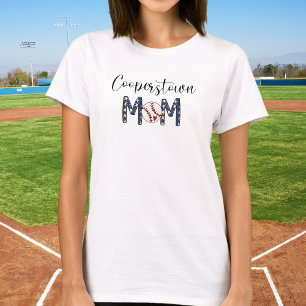 Cooperstown Moeder Baseball / Hart Patriottische S T-shirt