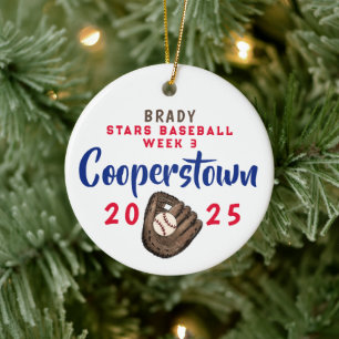 Cooperstown NY Baseball Fun Facts Santa Hat Custom Keramisch Ornament