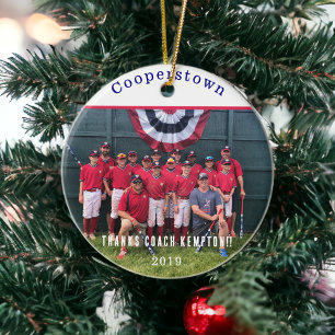 Cooperstown NY Coaches Baseball Team Foto Gift Keramisch Ornament