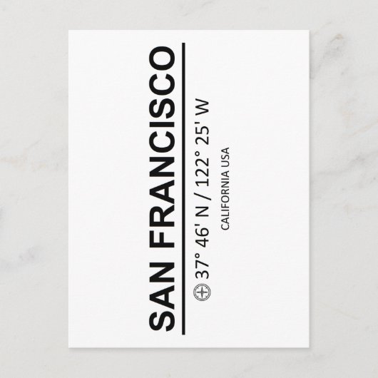Coördinaten San Francisco Briefkaart (Voorkant)