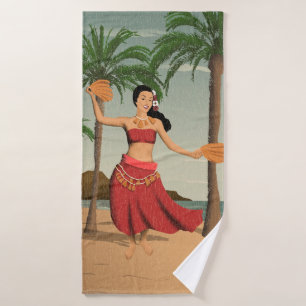 Coördinaten van het Hawaiiaanse Briefkaart Hula Bad Handdoek