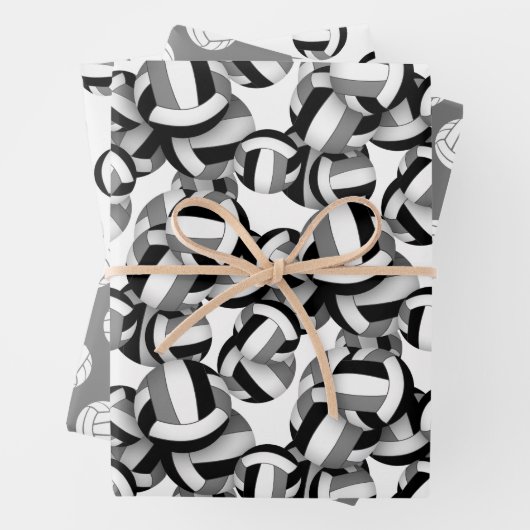 Coördinerende set zwart grijze volleyballen patron inpakpapier vel (In situ)