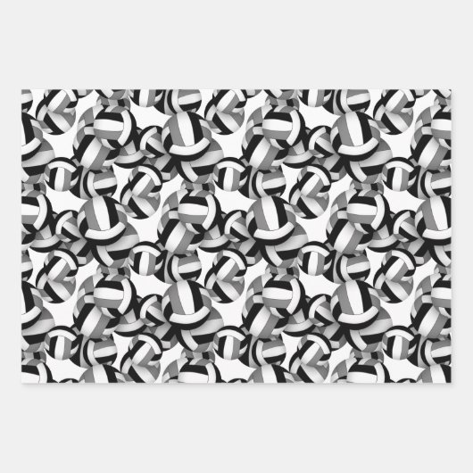 Coördinerende set zwart grijze volleyballen patron inpakpapier vel (Voorkant)