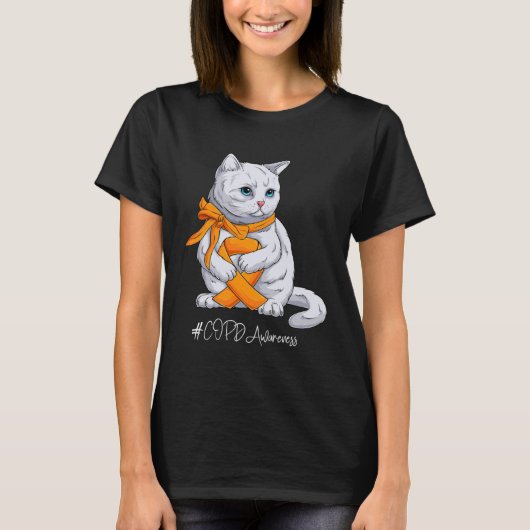 COPD Awareness Month Orange Ribbon Cat T-shirt (Voorkant)