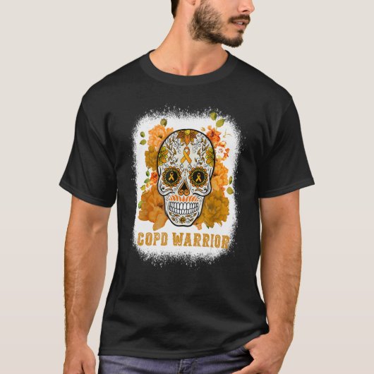 COPD Awareness Sugar Flower Skull Orange Ribbon Bl T-shirt (Voorkant)