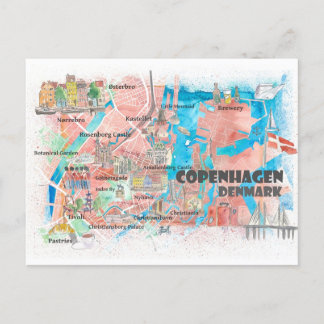 Copenhague Danemark Carte illustrée avec les route