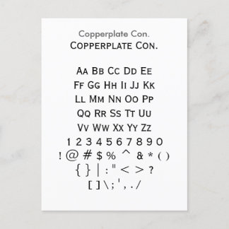 Coperplate Con. - Datablad Zazzle Font Sampler Briefkaart