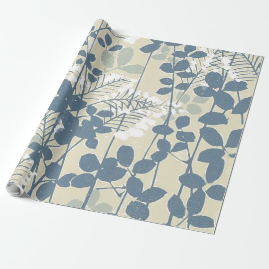 Copie bleue florale de fleurs d'art asiatique papier cadeau