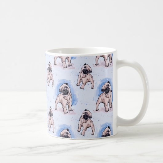 Copie d'aquarelle, chien de carlin, une tasse de (Droite)