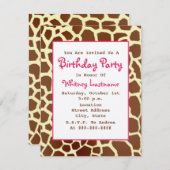 Copie de girafe et invitation rose de fête (Devant / Derrière)