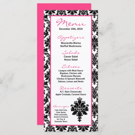 Copie noire de dentelle de damassé de 25 de menu (Devant / Derrière)