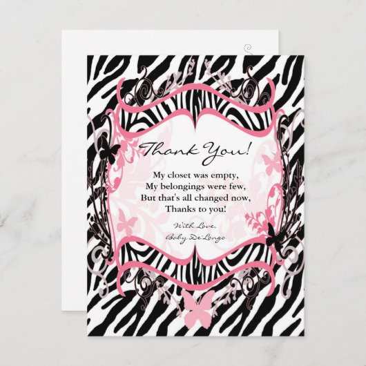 copie PLATE de zèbre de papillon de fille du carte (Devant / Derrière)