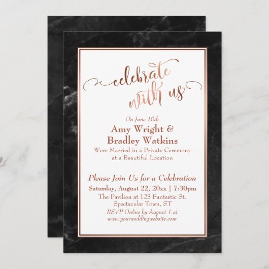 Copper Black Marble Celebrate met Us Wedding Fun Kaart (Voorkant / Achterkant)