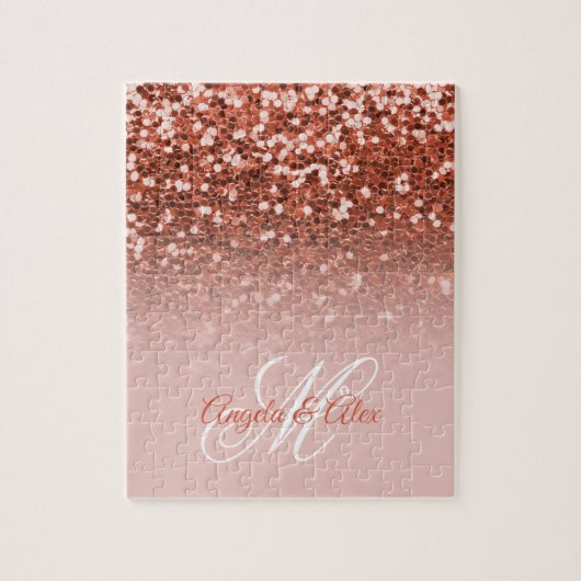 Copper Blush Confetti Glitter Ombre Monogram Legpuzzel (Verticaal)