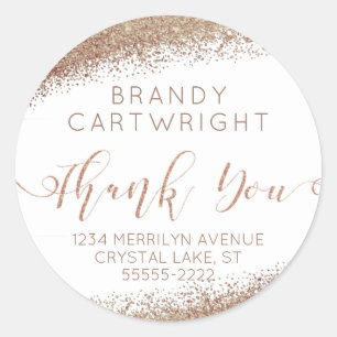 Copper Blush Gold Glitter Elegant Script Dank u Ronde Sticker