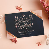 Copper Blush Pink Navy Geometric Wedding Gastenboek