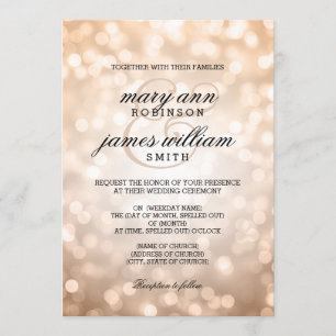 Copper Bokeh Lights Elegant Wedding Kaart