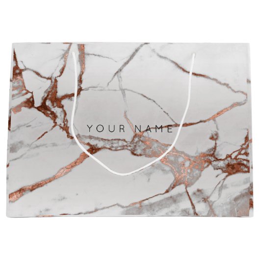 Copper Bronze Marble Metallic Gift Gray Silver VIP Large Cadeauzakje (Voorkant)