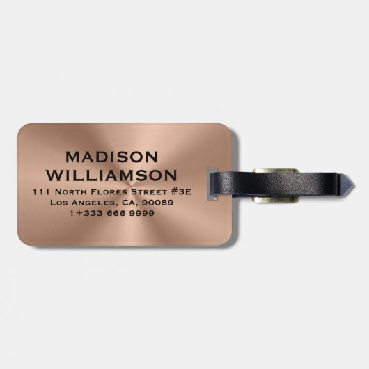Copper Brown MetalliC Texture Black Text Bagagelabel (Achterkant horizontaal)