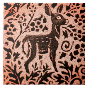 Copper Brown Woodland Fawn Deer Floral Herfst Triv Tegeltje
