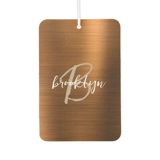Copper Brushed Metal Script Monogram  Luchtverfrisser (Voorkant)