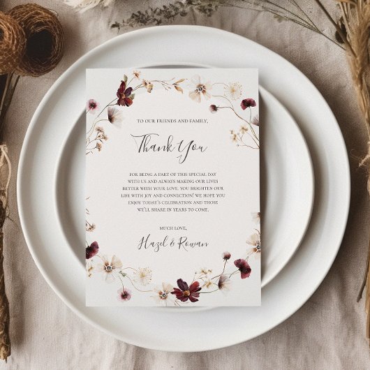 Copper Burgundy Wildflower | Beige Hartelijk dank Briefkaart