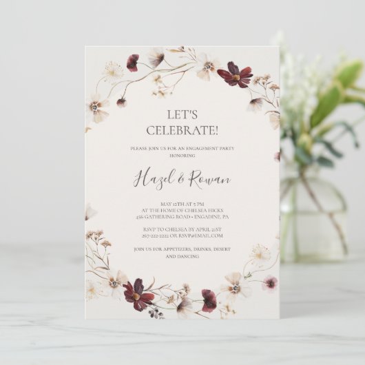 Copper Burgundy Wildflower | Beige Let's Celebrate Kaart (Staand voorkant)