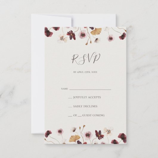 Copper Burgundy Wildflower | Beige RSVP-kaart RSVP Kaartje (Voorkant)