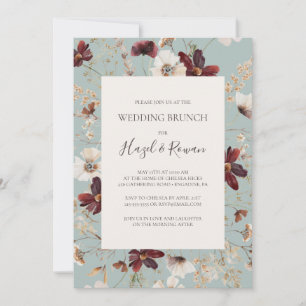 Copper Burgundy Wildflower Blauwgroen bruiloft B Kaart