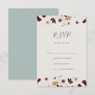 Copper Burgundy Wildflower Blauwgroen RSVP-kaart RSVP Kaartje
