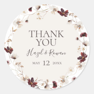 Copper Burgundy Wildflower   Hartelijk dank Ronde Sticker