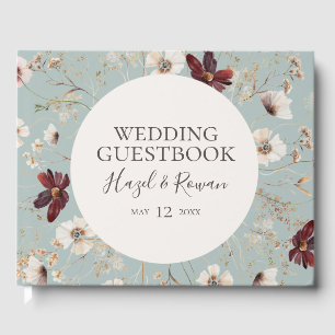 Copper Burgundy Wildflower Licht Blauwgroen huwe Gastenboek
