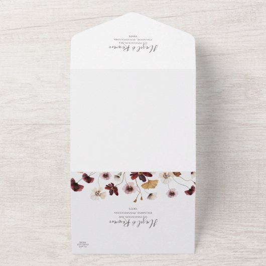 Copper Burgundy Wildflower Seal and Send All In One Uitnodiging (Buitenkant)