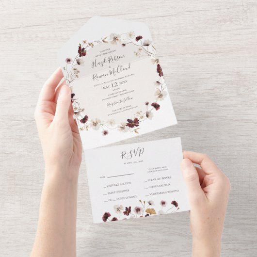 Copper Burgundy Wildflower Seal and Send All In One Uitnodiging (Afscheurbaar)