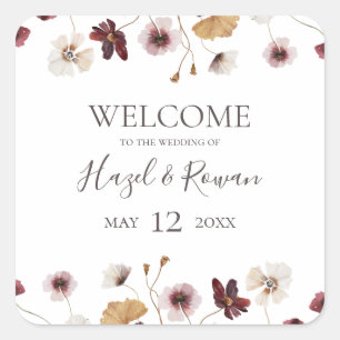Copper Burgundy Wildflower Wedding Welkomstplein Vierkante Sticker