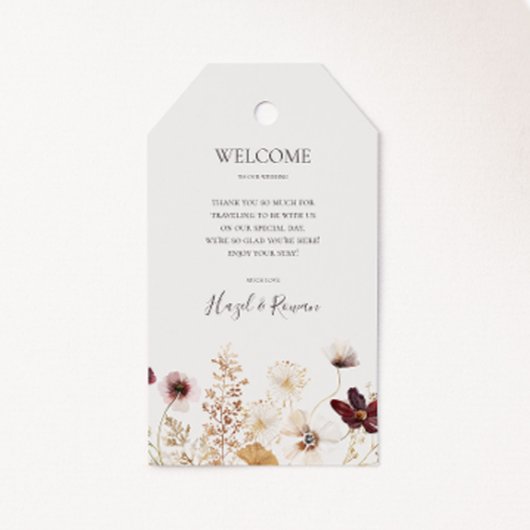 Copper Burgundy Wildflower | Welkom beige Weddensc Cadeaulabel