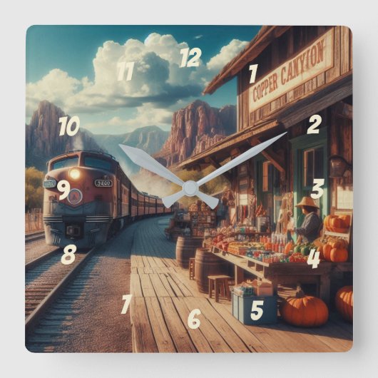 Copper Canyon Express Vierkante Klok (Voorkant)