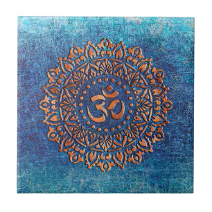 Copper Color Ohm Symbol Mandala op blauwe achtergr Tegeltje