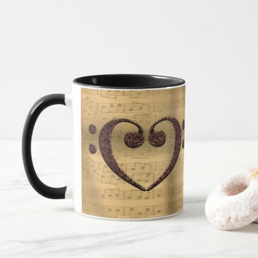 Copper Double Bass Clef Heart Music Lover Mok (Met donut)