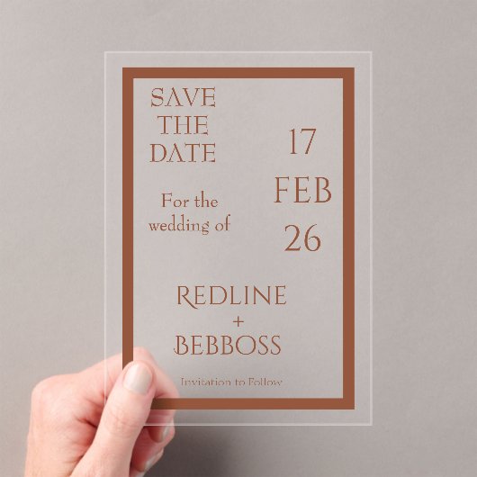 Copper Elegant Modern Wedding Acryl Uitnodigingen (Insitu (Draagbaar))
