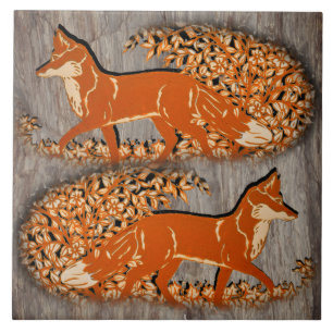 Copper Fox Woodland Scene, Grey Stone Look Trivet Tegeltje