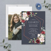 Copper Geometric Burgundy Blue Photo Wedding Kaart