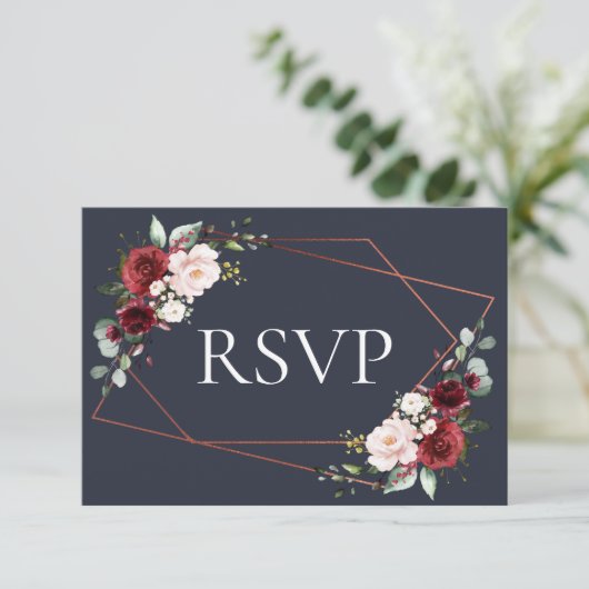 Copper Geometric Burgundy Blue RSVP (Staand voorkant)