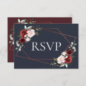 Copper Geometric Burgundy Blue RSVP (Voorkant / Achterkant)