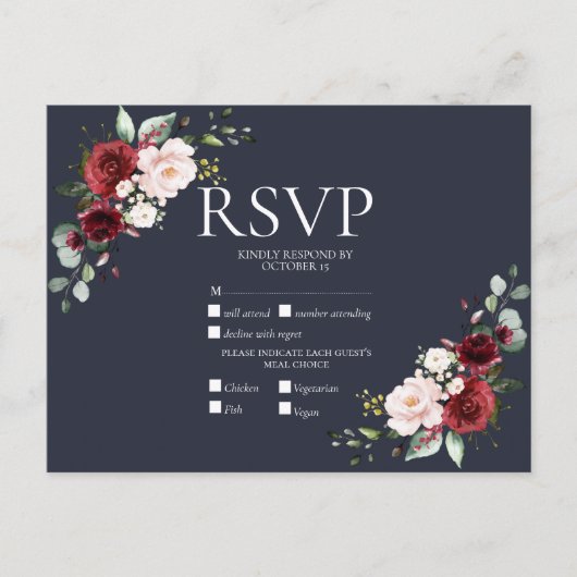 Copper Geometric Burgundy Blue RSVP Uitnodiging Briefkaart (Voorkant)