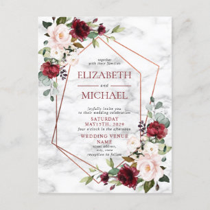 Copper Geometric Burgundy Marble Briefkaart Weddin